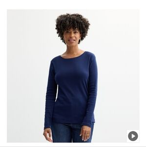 Croft & Barrow Essential Long-Sleeve Crewneck Tee Seattle Navy, L (EUC)